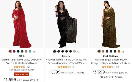 Odette saree,online, white, black, sequine, lehenga, red saree